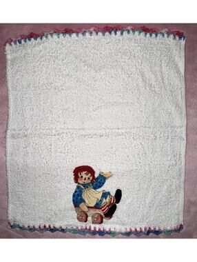 Vintage Raggedy Ann Hand Towel Crochet Edges Homemade